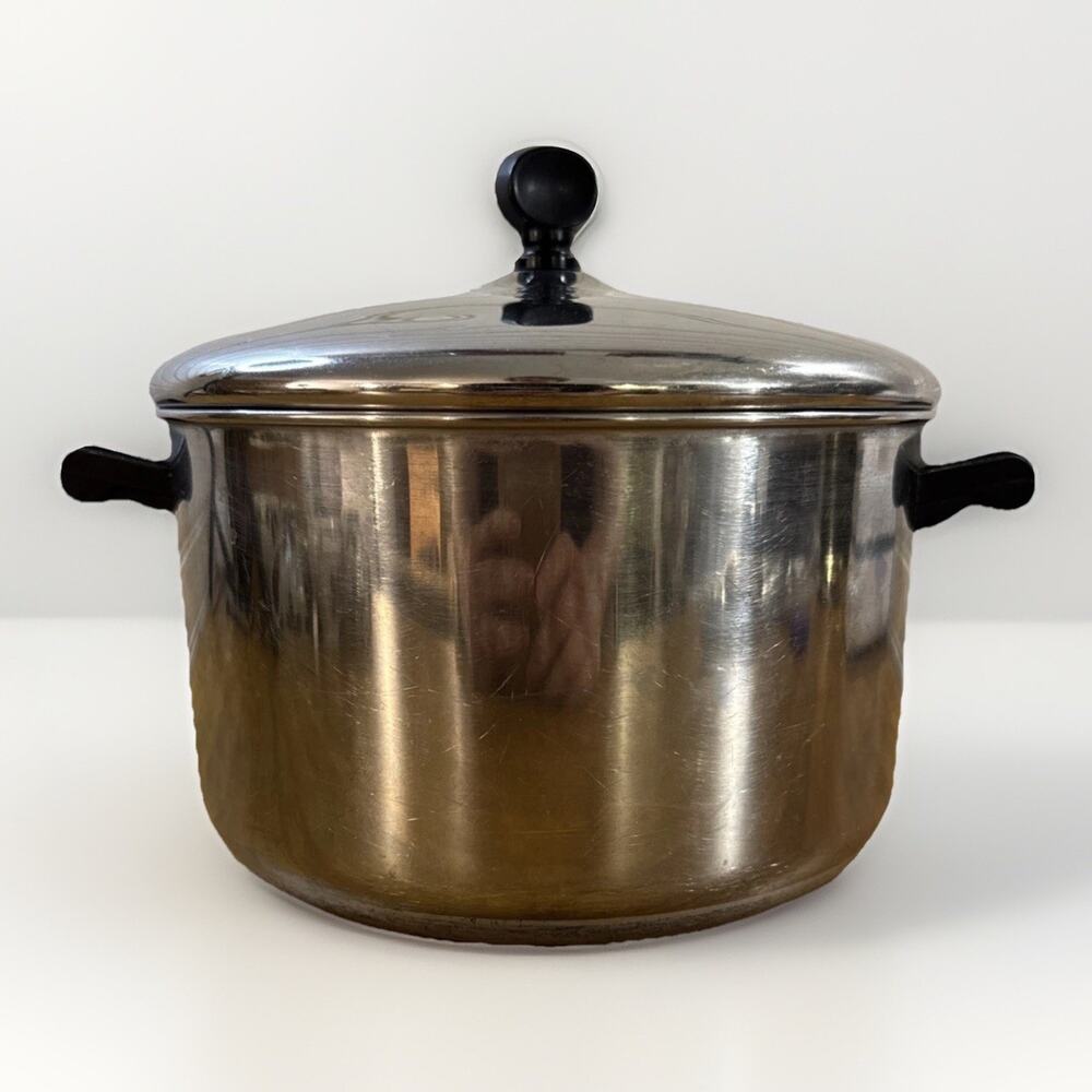Vtg Farberware 4 Qt Stock Pot Lid Stainless Steel Aluminum Clad Bronx NY USA MCM